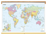 World Political Wall Map with Cities Classroom Pull Down